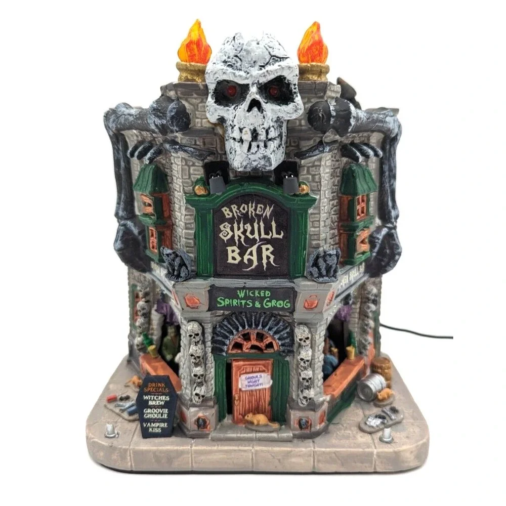 Lemax Spooky Town BROKEN SKULL BAR Halloween Skeleton Bones Lights & Sound